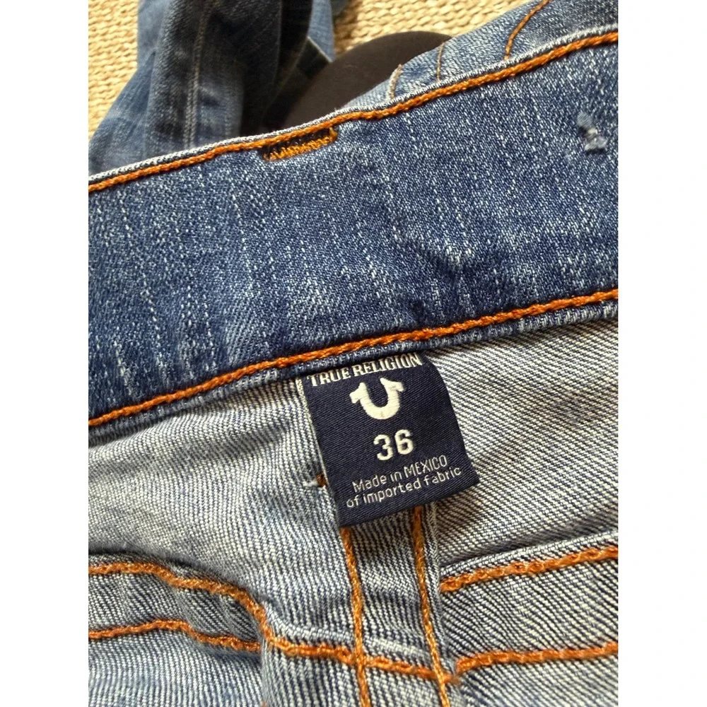 True Religion Ricky Relaxed Straight Leg Jeans Mens 36 Medium Wash Blue Denim